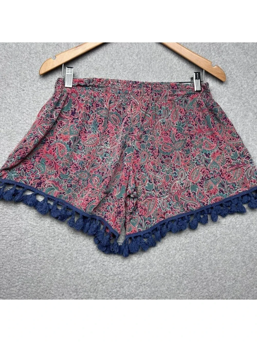 Anthropologie Raga Womens Paisley Tassel Pull On Shorts M Boho Hippie Beach chic